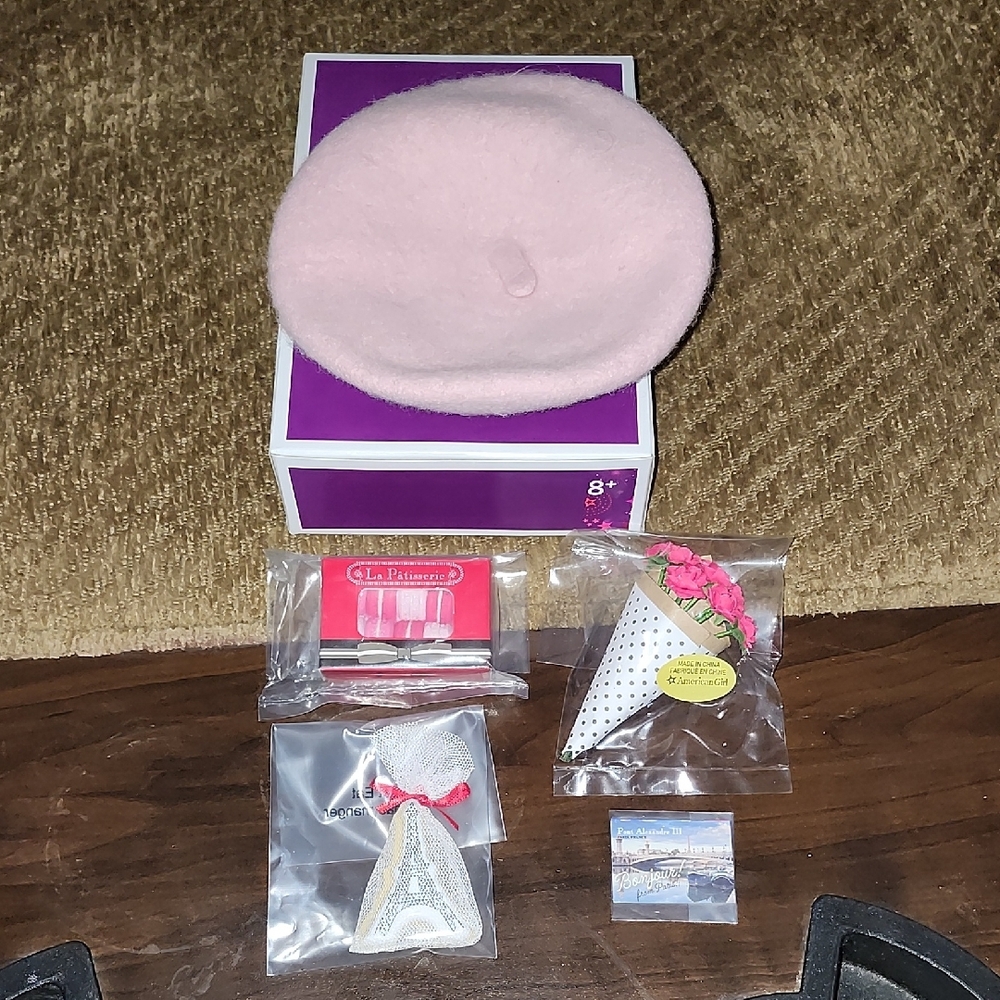 American Girl Doll 18" Grace Welcome Gifts Pink Beret Cookies Pastries NEW!